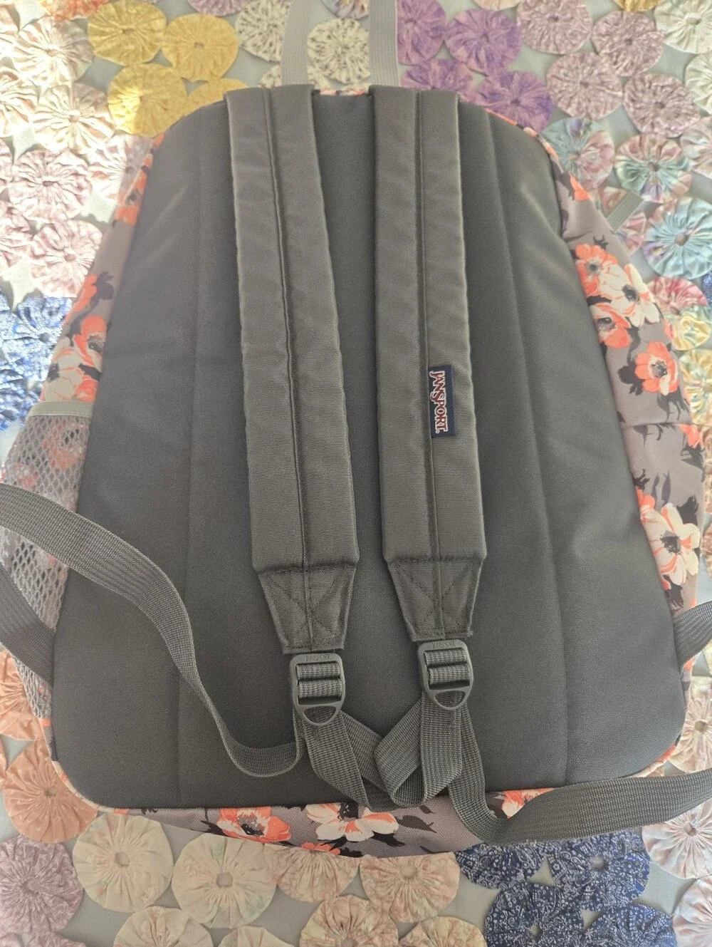 Jansport Floral Backpack Gray, Coral White EUC